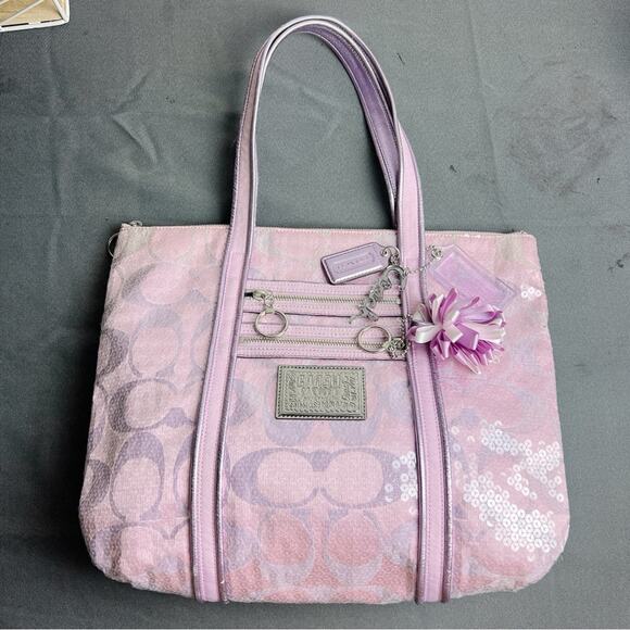 Coach Poppy Signature Sequins Limited Edition Pink Purple Glam Tote bag 14536 - Picture 1 of 10
